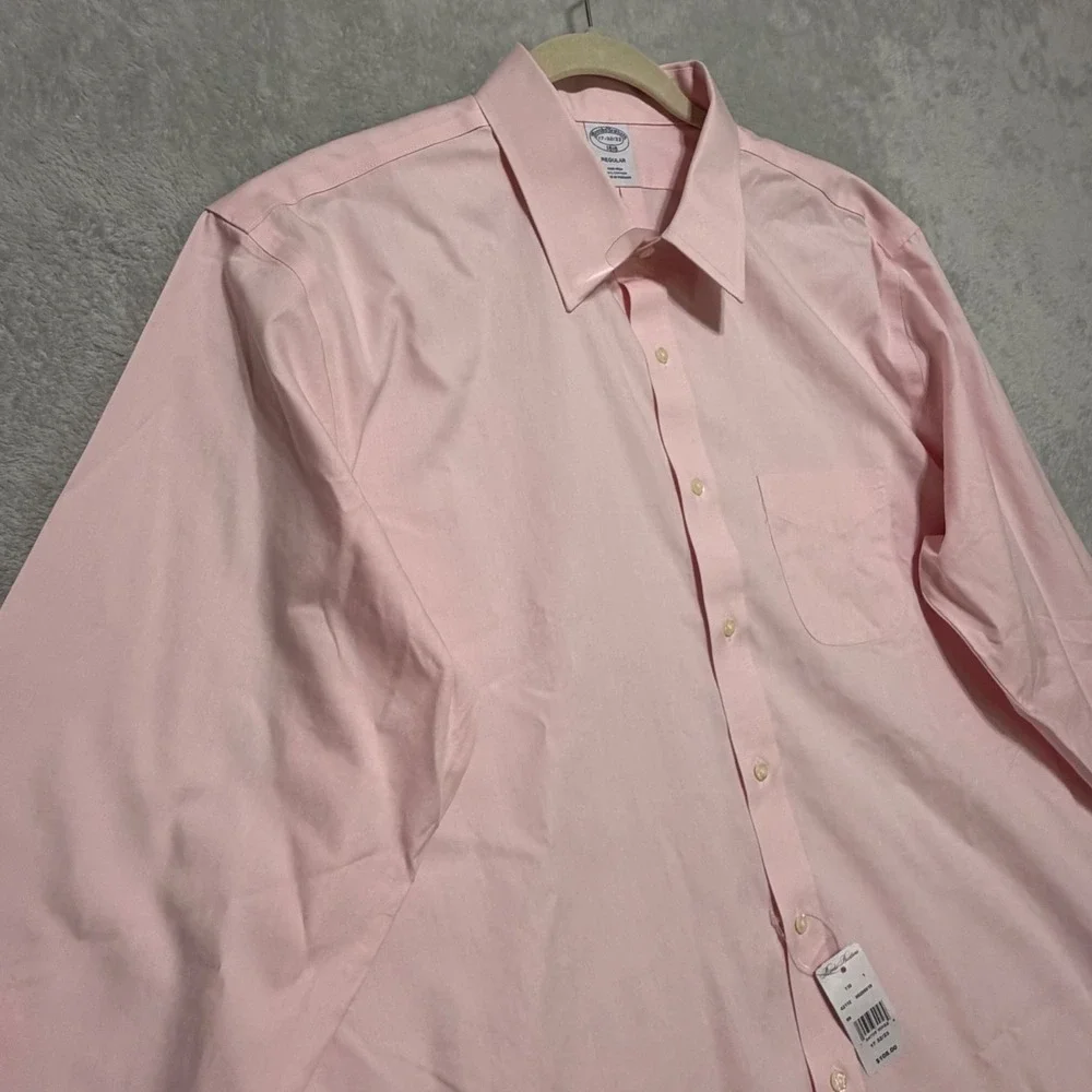 Brooks Brothers Dress Shirt Men 17 32/33 Pink Non-Iron Regular Fit Button Down
